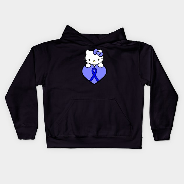 Cartoon cat awareness ribbon (blue) Kids Hoodie by CaitlynConnor